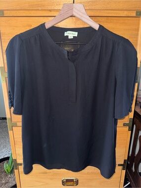 Calvin Klein Navy Short-Sleeve Notch Blouse